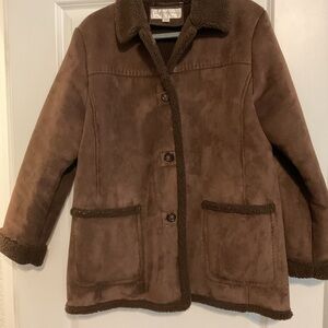 Jones New York Brown Teddy Jacket with Suede-like Texture